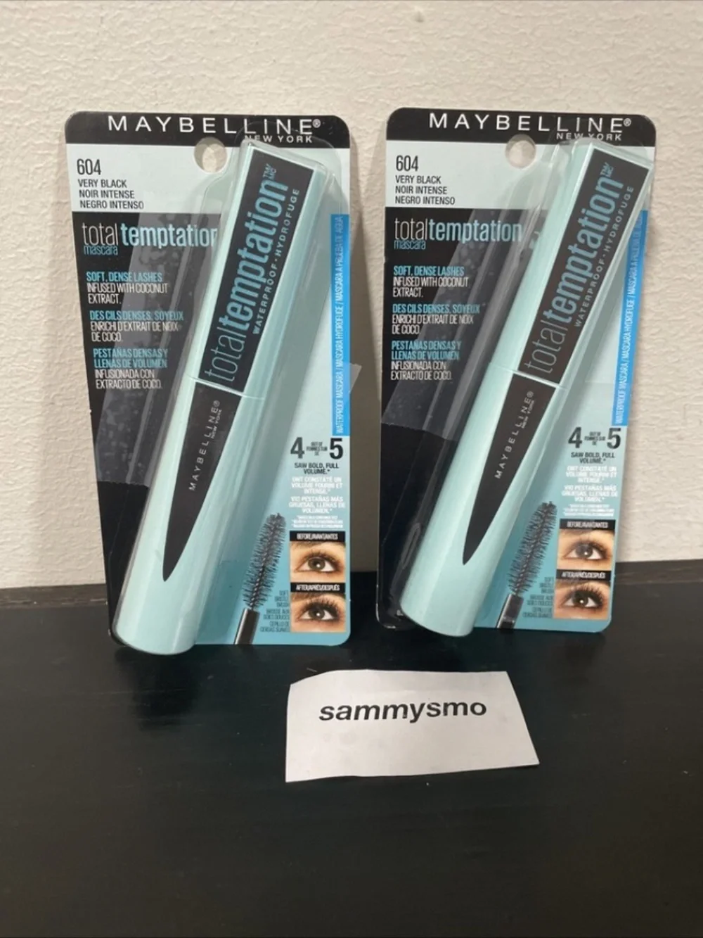 Maybelline Total Temptation Waterproof Mascara, 604 Very Black NEW x2